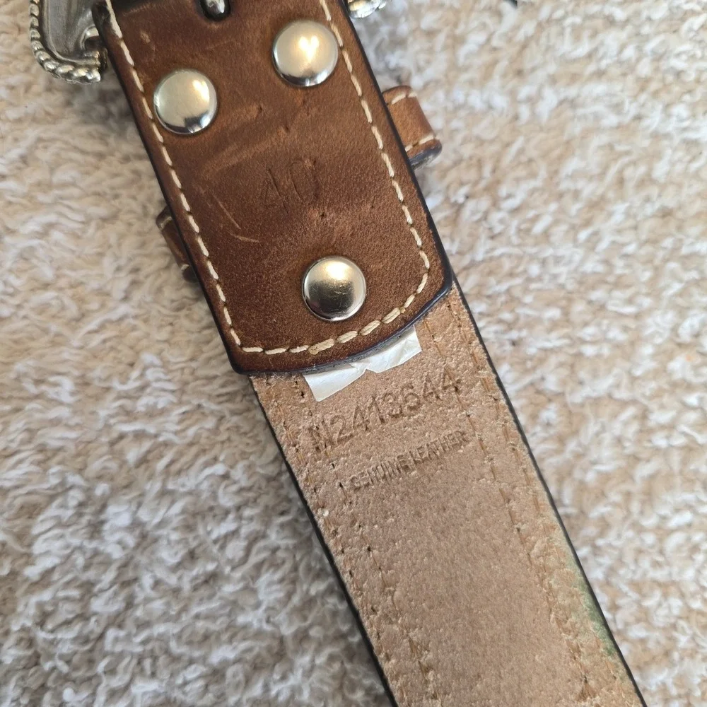 NOCONA Belt Co Unisex Sz 40 Western Beaded Leather Silver Buckle Belt Rodeo